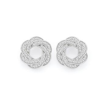 Silver CZ Circle Knot Stud Earrings