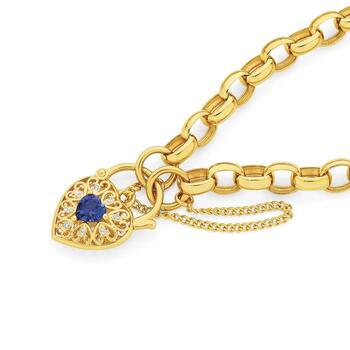 9ct Gold Created Sapphire & Diamonds Padlock Bracelet