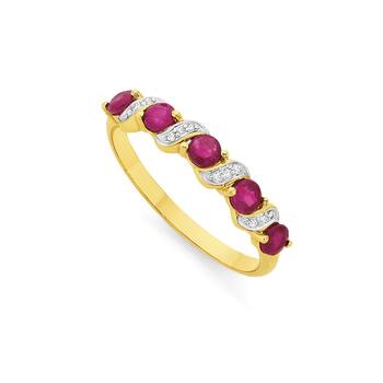 9ct Gold Ruby & Diamond Dress Ring