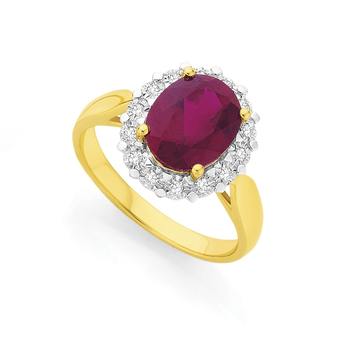 9ct Gold Created Ruby & Diamond Dress Ring