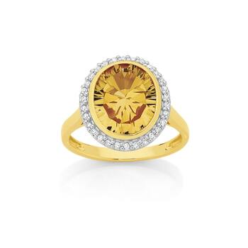 9ct Gold Citrine & Diamond Dress Ring