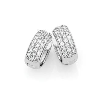 Silver Pave CZ Huggie Earrings