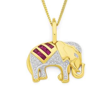 9ct Gold Ruby & Diamond Elephant Enhancer Pendant