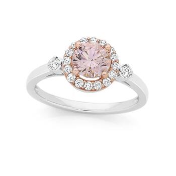 Silver & Rose Gold Plate Blush Pink CZ Cluster Ring