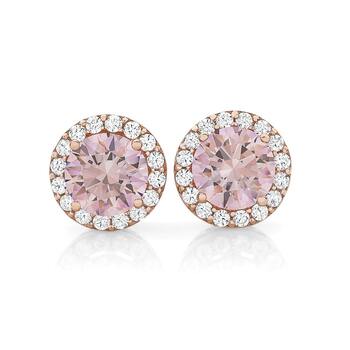 Silver & Rose Gold Plate Blush Pink CZ Cluster Set Earrings