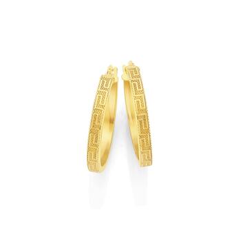 9ct Gold 20mm Greek Key Hoop Earrings