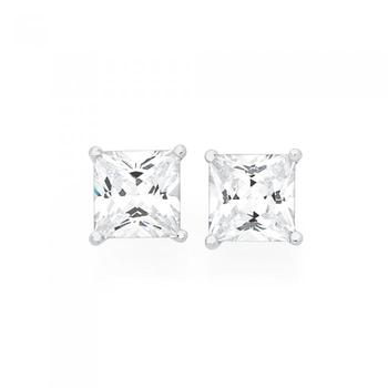 Silver 6mm CZ Claw Set Square Stud Earrings