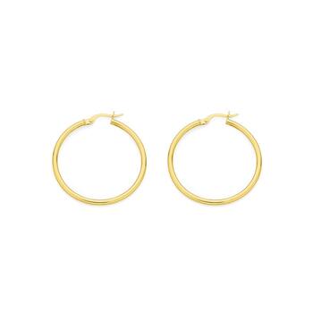 9ct Gold 2x30mm Hoop Earrings