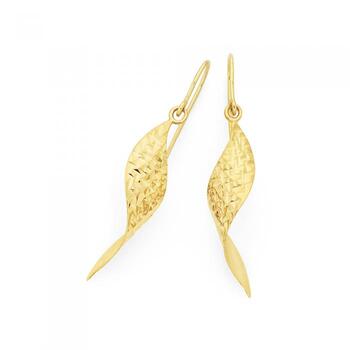 9ct Gold on Silver Wave Pointed Drop Earrings