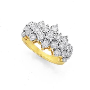 9ct Gold Diamond Large Cluster Band