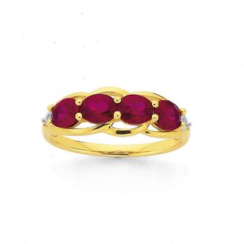 9ct Gold Created Ruby & Diamond Dress Ring