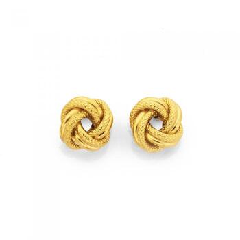 9ct Gold 9mm Plain & Patterned Knot Stud Earrings