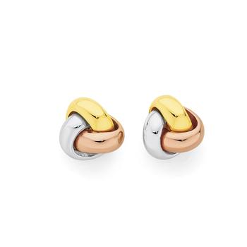 9ct Tri Tone Gold Knot Stud Earrings