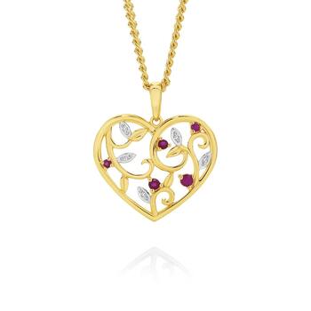 9ct Gold Natural Ruby Open Heart Pendant