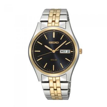 Seiko Mens Silver and Gold Tone Solar Power Watch (Model: SNE034P)