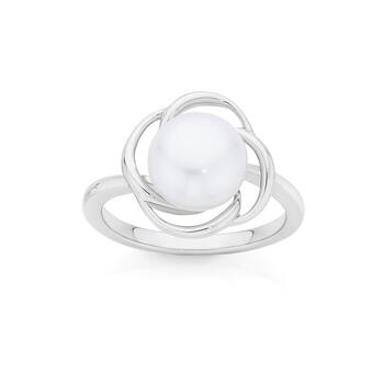 Silver Cultured Freshwater Pearl Flower Ring