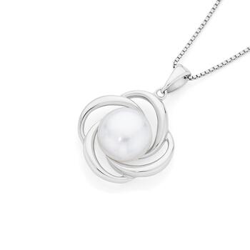 Silver Cultured Freshwater Pearl Flower Pendant