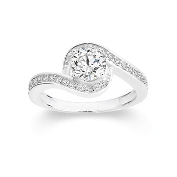 Silver CZ Solitaire With CZ Channel Twist Ring