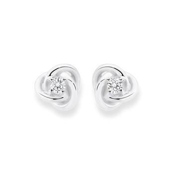 Silver CZ Plain Knot Stud Earrings