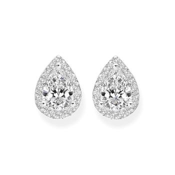 Silver CZ Pear Cluster Stud Earrings