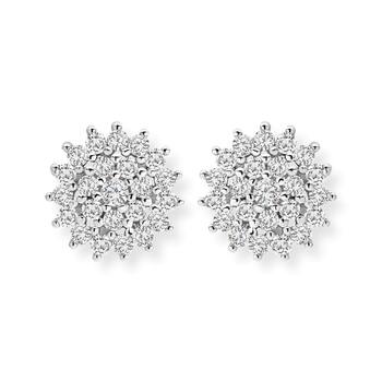 Silver CZ Flat Flower Cluster Stud Earrings