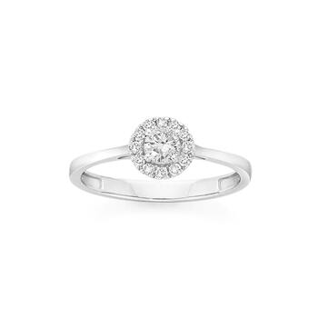 9ct White Gold Diamond Halo Design Ring