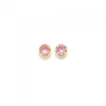 9ct Gold Pink Cubic Zirconia Bezel Stud Earrings