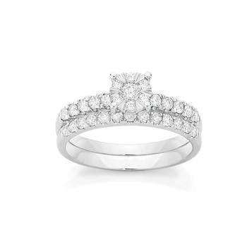 9ct White Gold Diamond Cluster Bridal Set