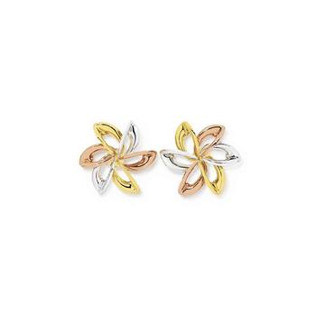 9ct Tri Tone Gold Flower Stud Earrings
