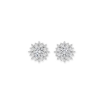 Silver CZ Round Flower Cluster Earrings