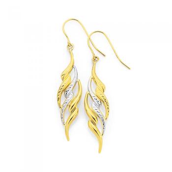 9ct Gold Two Tone Flame Hook Earrings