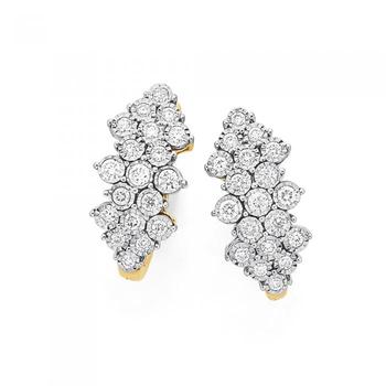 9ct Gold Diamond Cluster Hoop Earrings