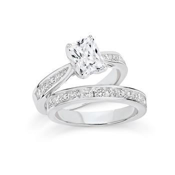 Silver CZ Solitaire With Channel Set Ring Set