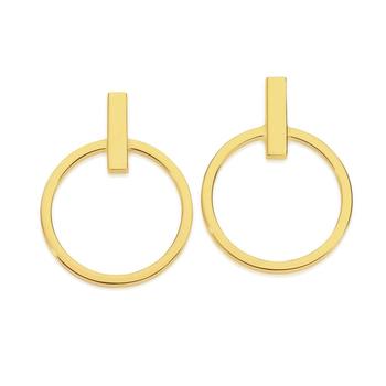 9ct Gold Bar & Open Circle Stud Drop Earrings