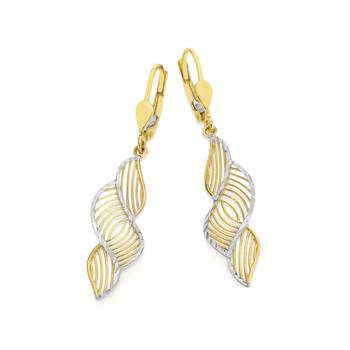 9ct Two Tone Gold Flame Leverback Drop Earrings