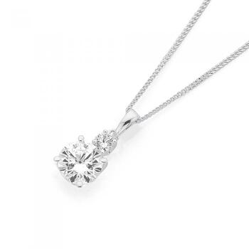 Sterling Silver Double Cubic Zirconia Pendant