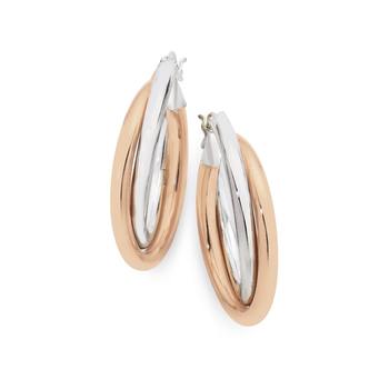 Silver & Rose Gold Plated 20mm Crossover Hoop Earrings