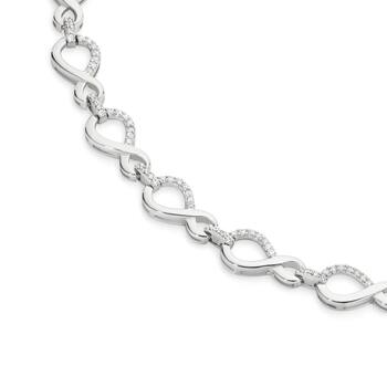 Silver CZ & Plain Infinity Link Bracelet