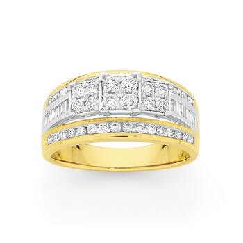 9ct Gold Diamond Wide Trilogy Dress Ring