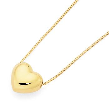 9ct Gold 45cm Puff Heart Necklet