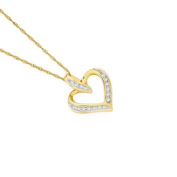 9ct Gold Diamond Open Heart Pendant with Chain