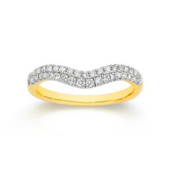 9ct Gold Diamond Curved Two Row Band