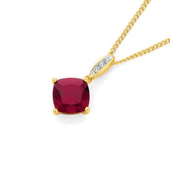 9ct Gold Created Ruby & Diamond Pendant