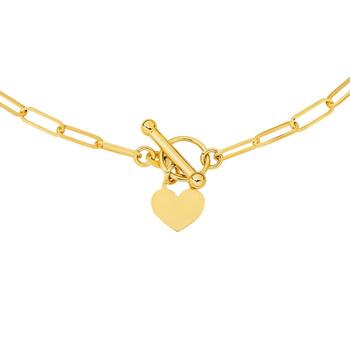 9ct Gold 45cm Paperclip Fob with Heart Charm Necklet