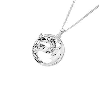 Silver Oxidised Dragon Circle Pendant