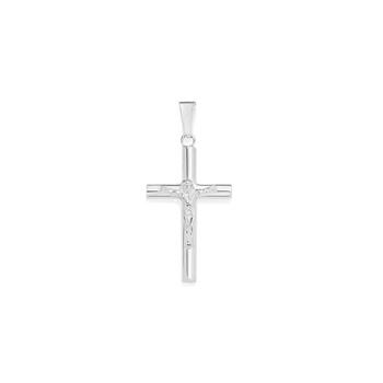 Silver 40mm Round Tube Crucifix Pendant