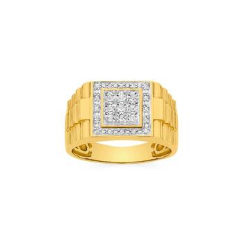 9ct Gold Diamond-set Square Top Gents Ring