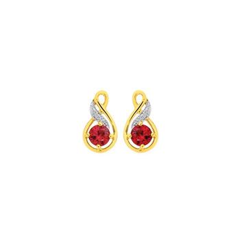 9ct Gold Created Ruby & Diamond Earrings