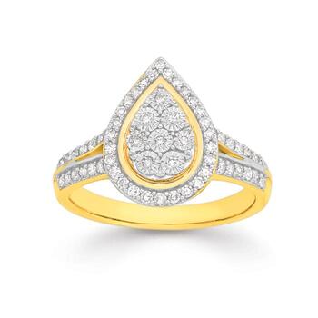 9ct Two Tone Gold Diamond Pear Ring