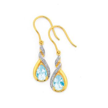 9ct Gold Aquamarine & Diamond Drop Earrings